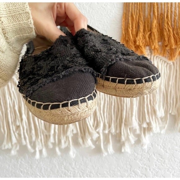 Sam Edelman Espadrille Sequin Detail Black Slip On Flats 8 - Picture 5 of 10